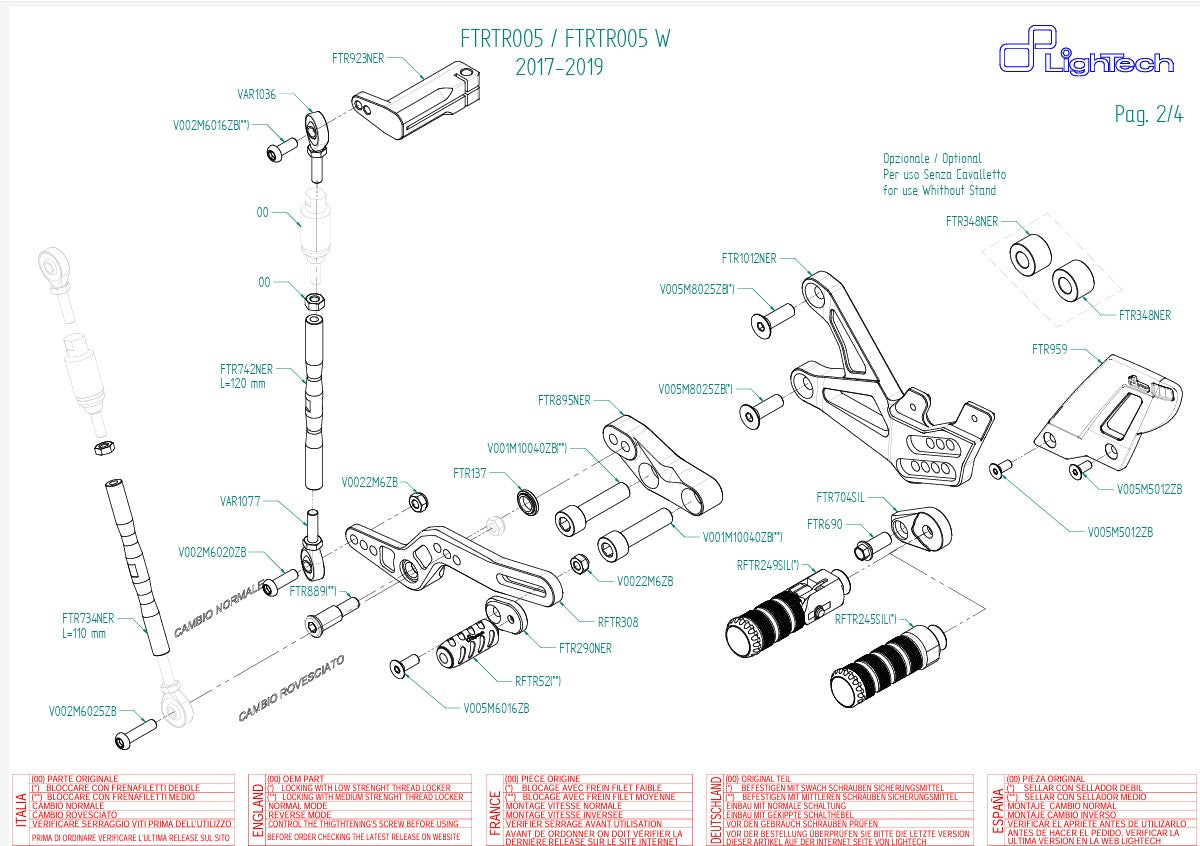 Fußrastenanlage LighTech Triumph Daytona 675/765 (13-21) FTRTR005