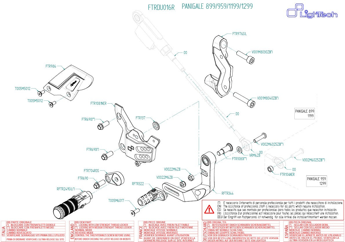 Fußrastenanlage R LighTech Umkehrschaltung Ducati Panigale V2 955 (20-24) FTRDU016R
