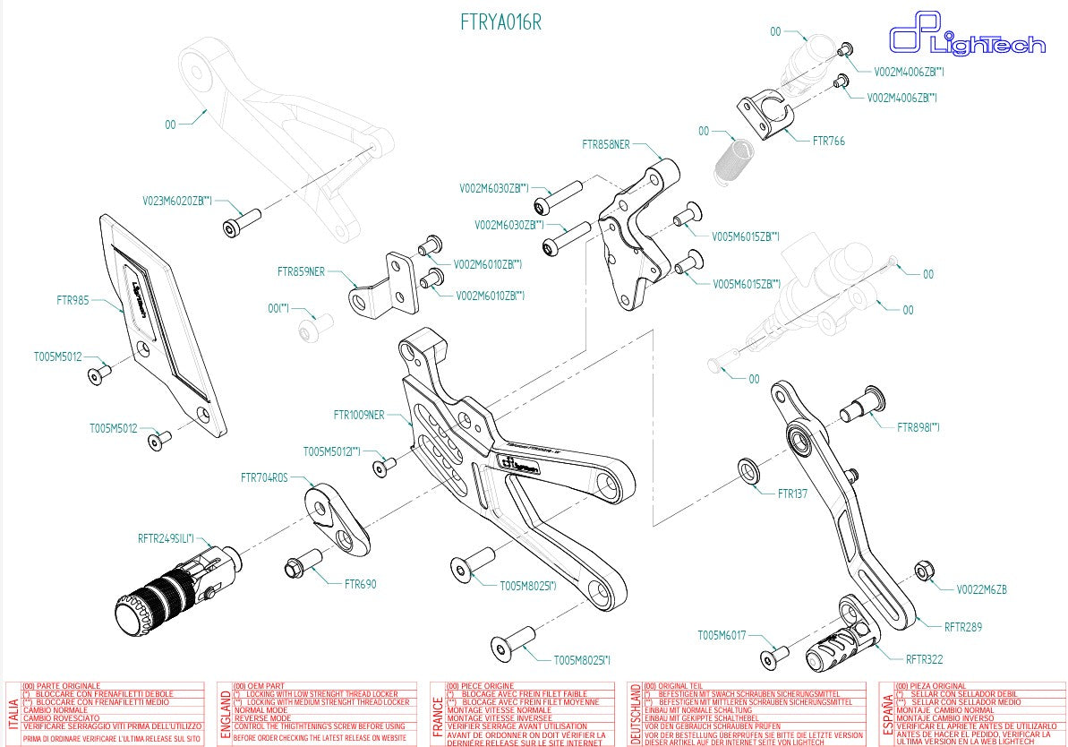 Fußrastenanlage R LighTech Yamaha YZF-R1/M RN32, RN49 & RN65 (15-26) FTRYA016R