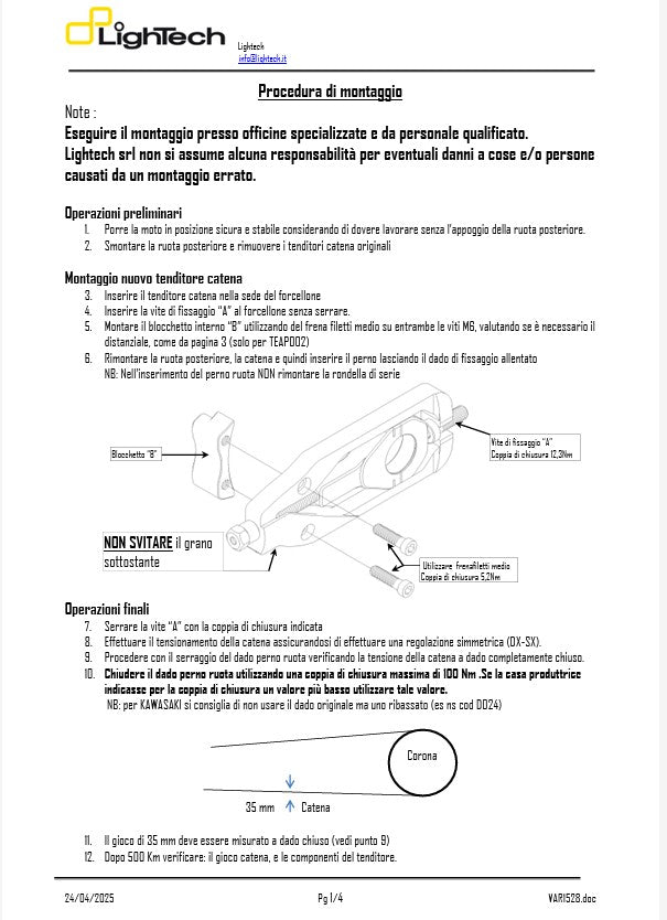 Kettenspanner LighTech Aprilia RSV4/RR/RF/1100 Factory (15-20) TEAP003