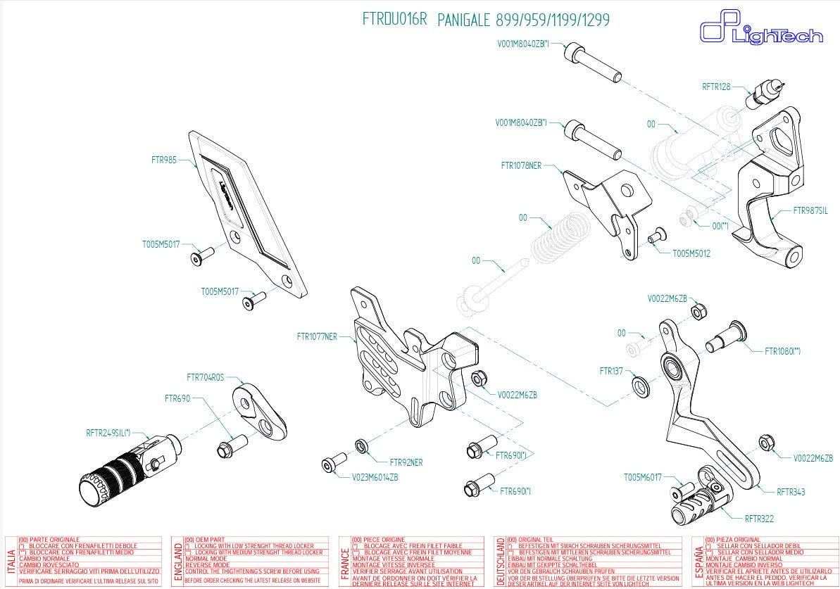 Fußrastenanlage R LighTech Umkehrschaltung Ducati Panigale 1299/S (15-18) FTRDU016R