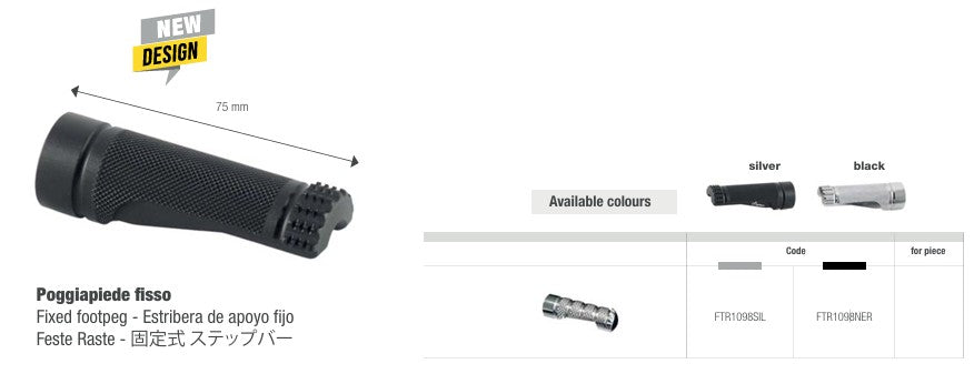 LighTech Ersatz-Fußraste fest 75 mm – Silber/Schwarz | FTR1098
