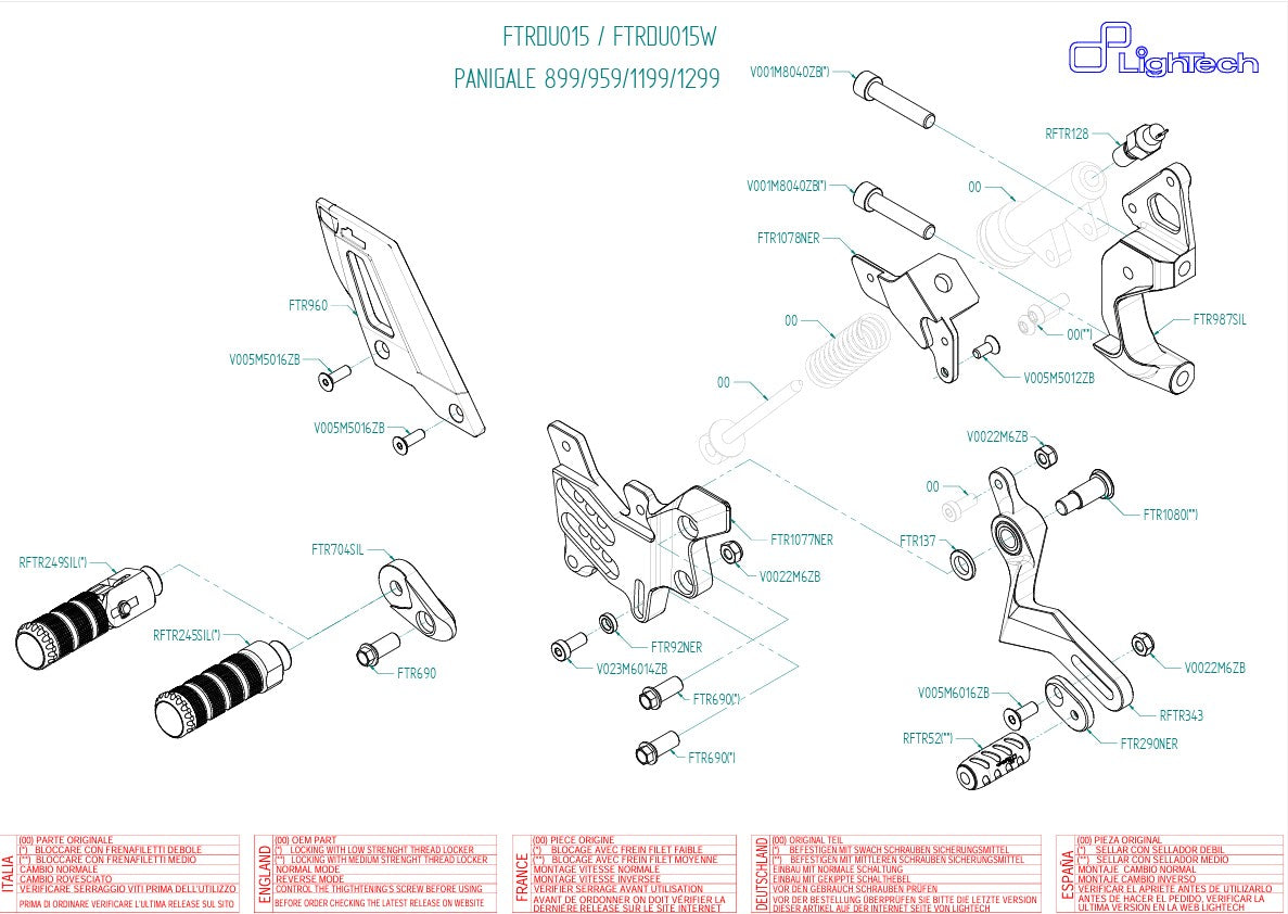 Fußrastenanlage LighTech Ducati Panigale 899 (13-16) FTRDU015/W