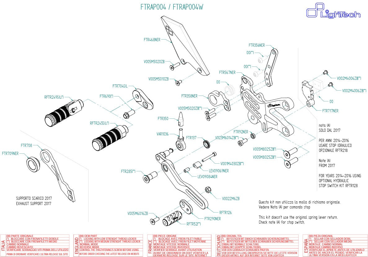 Fußrastenanlage LighTech Aprilia RSV4/Factory/R/RR/RF (09-16) FTRAP004/W