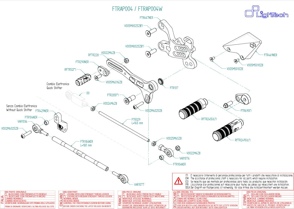 Fußrastenanlage LighTech Aprilia RSV4/Factory/R/RR/RF (09-16) FTRAP004/W