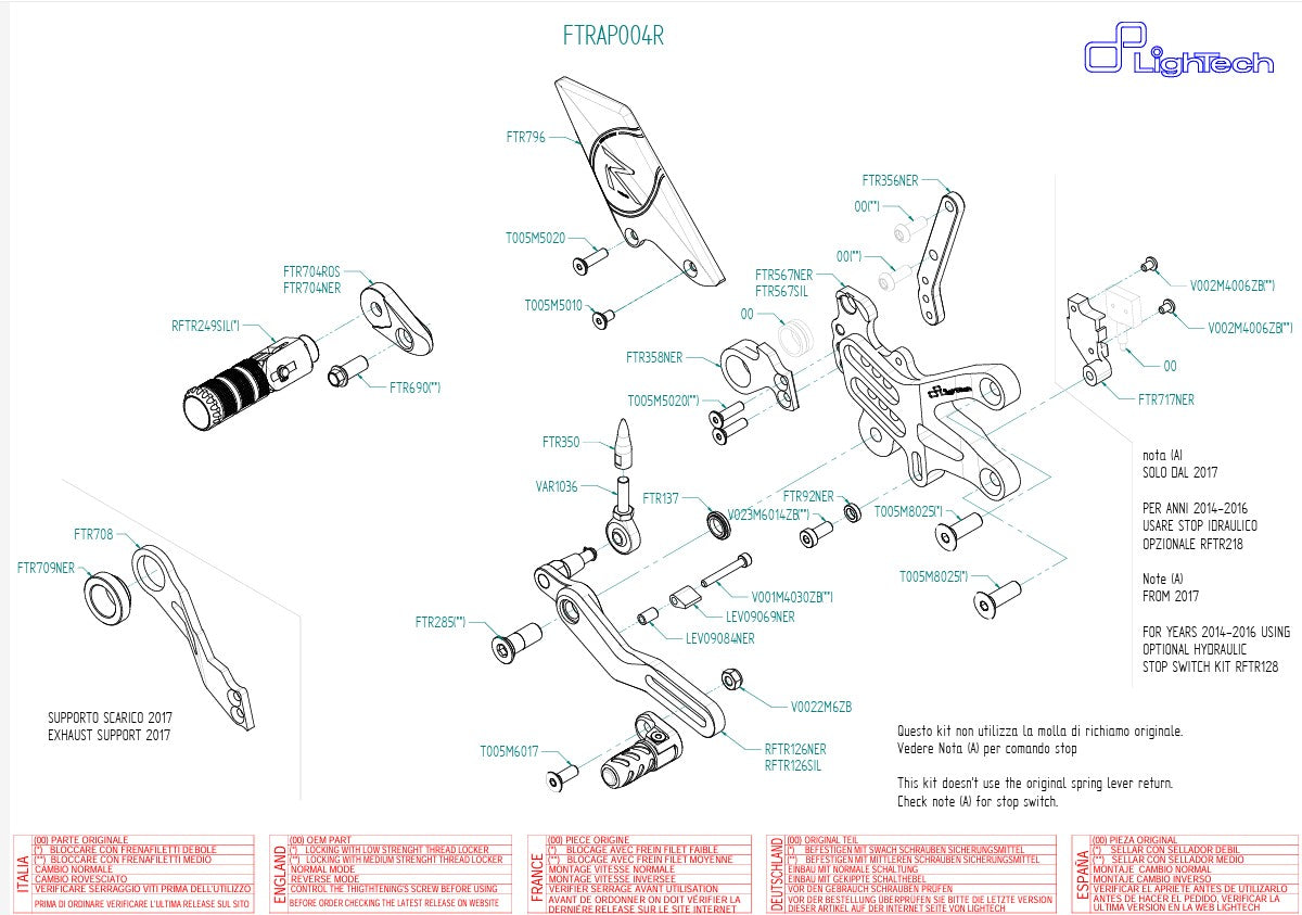Fußrastenanlage R LighTech Aprilia RSV4/Factory/R/RR/RF (09-16) FTRAP004R