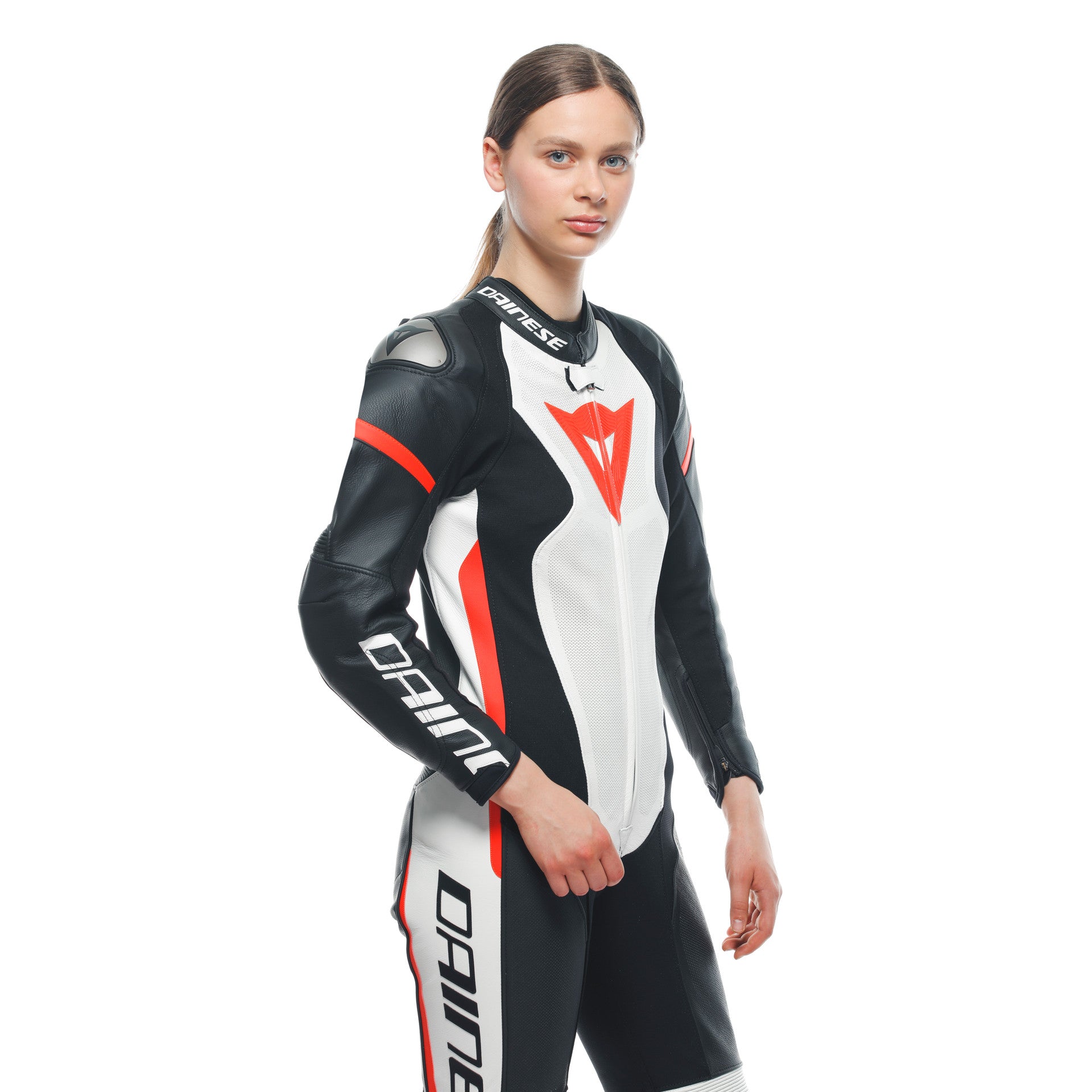 Dainese Grobnik Lady Einteiler Lederkombi – Perforierter Rennanzug | Frauen | Weiß/Rot