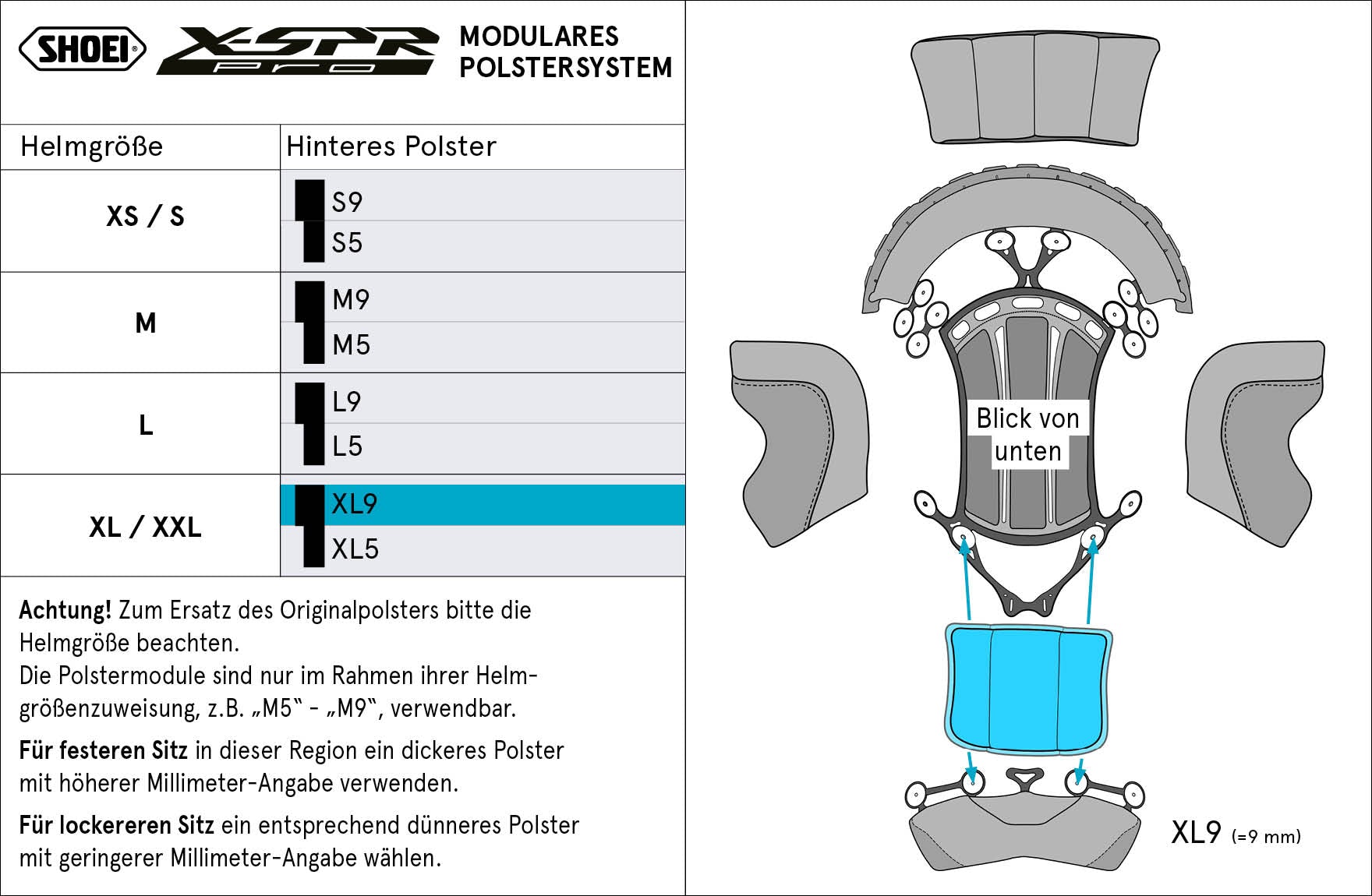 Shoei Kopfpolster Hinten XL9 (XPRO) Type-P für X-SPR PRO
