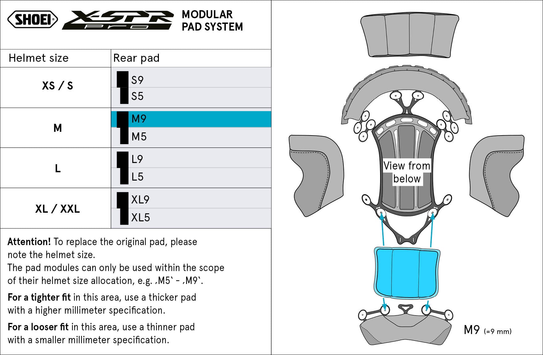 Shoei Kopfpolster Hinten M9 (XPRO) Type-P für X-SPR PRO