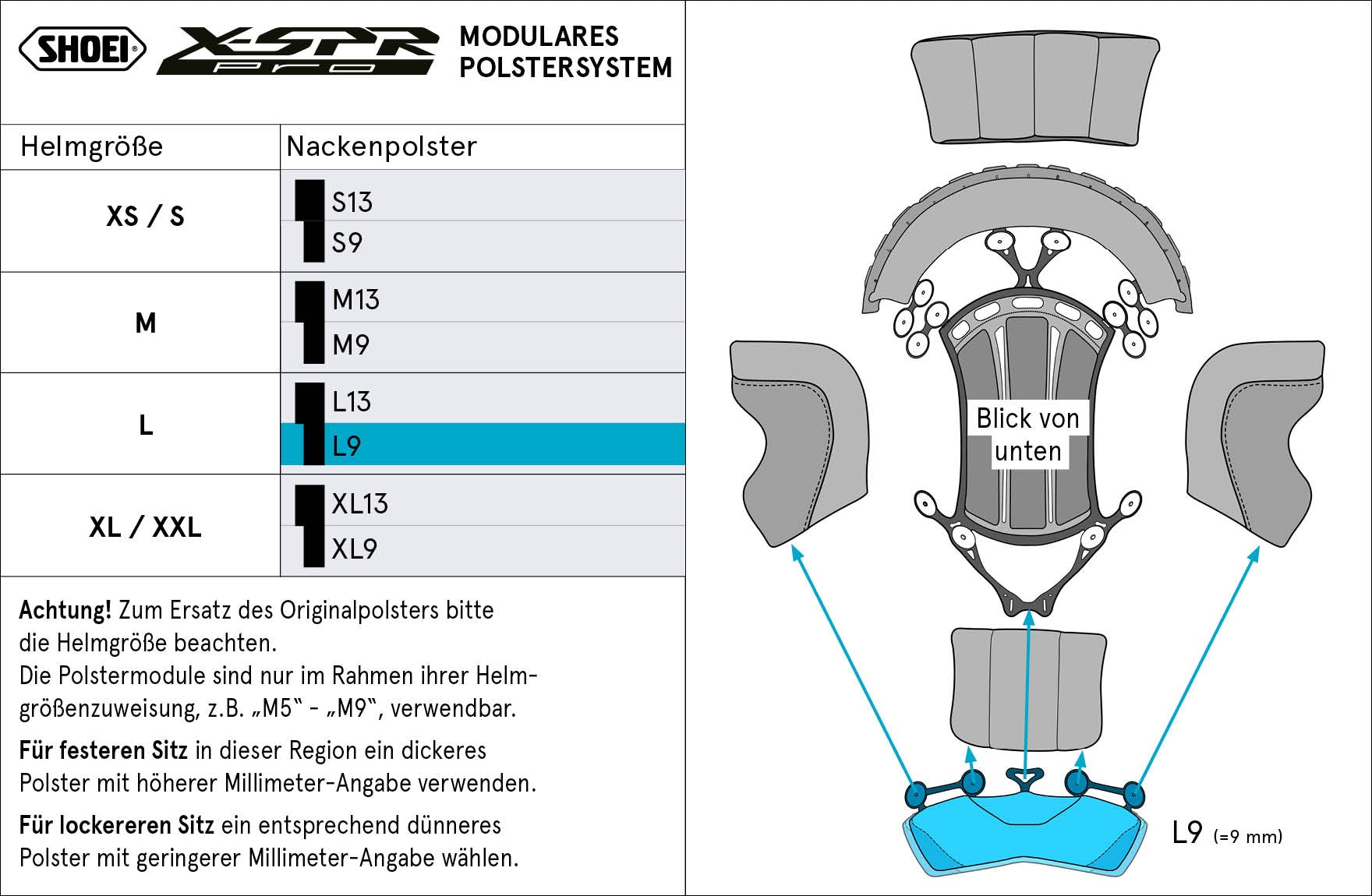 Shoei Kopfpolster Nacken L9 (XPRO) Type-P für X-SPR PRO
