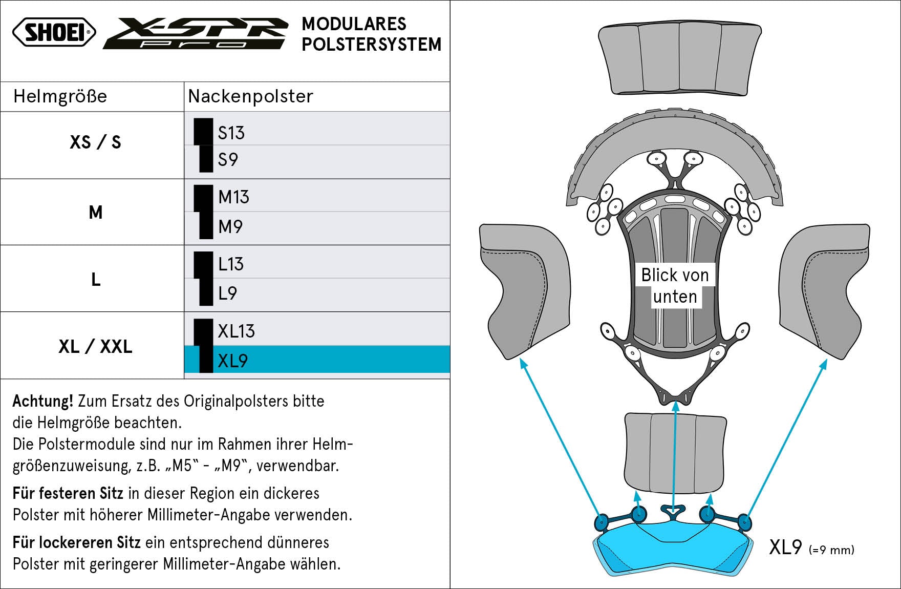 Shoei Kopfpolster Nacken XL9 (XPRO) Type-P für X-SPR PRO