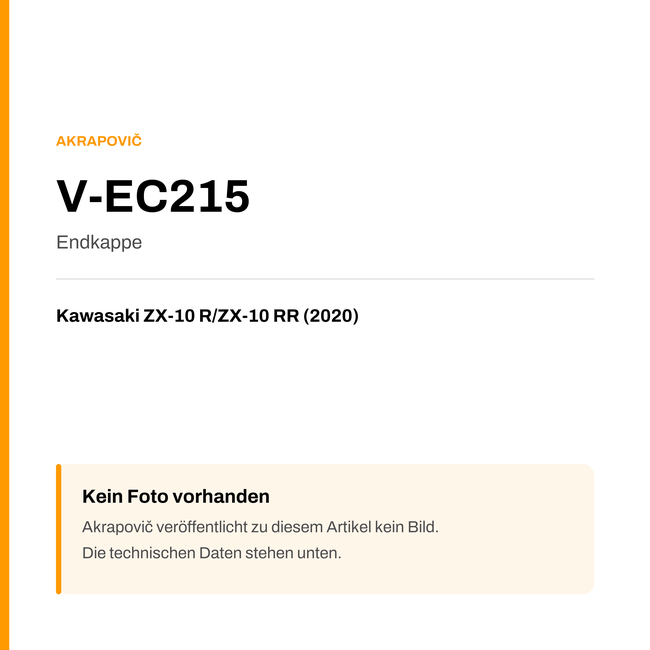 Akrapovic Endkappe Kawasaki ZX-10 R / ZX-10 RR (20-20) V-EC215 — Platzhalter, kein Herstellerfoto verfügbar