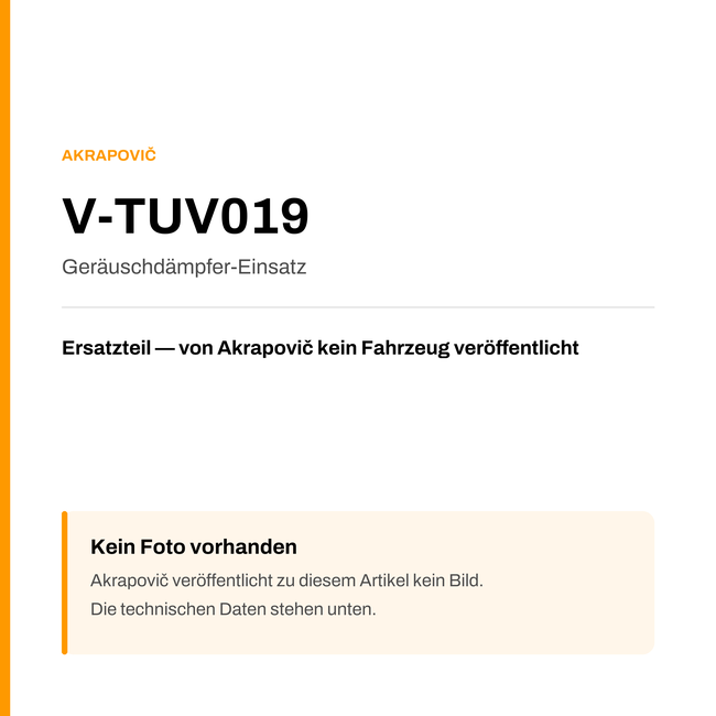 Akrapovic Geräuschdämpfer-Einsatz V-TUV019 — Platzhalter, kein Herstellerfoto verfügbar