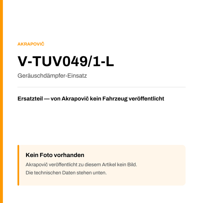 Akrapovic Geräuschdämpfer-Einsatz V-TUV049/1-L — Platzhalter, kein Herstellerfoto verfügbar