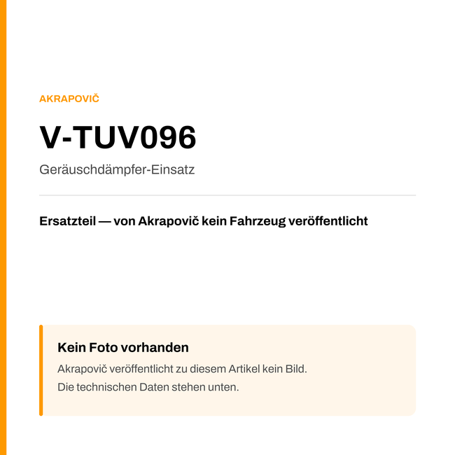 Akrapovic Geräuschdämpfer-Einsatz V-TUV096 — Platzhalter, kein Herstellerfoto verfügbar