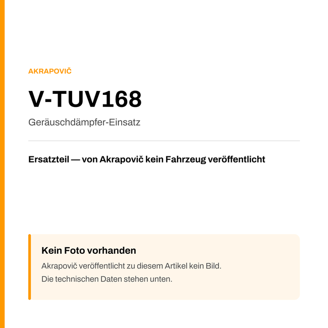 Akrapovic Geräuschdämpfer-Einsatz V-TUV168 — Platzhalter, kein Herstellerfoto verfügbar