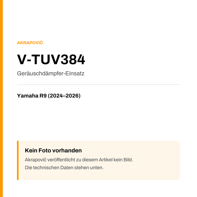 Akrapovic Geräuschdämpfer-Einsatz Yamaha R9 (24-26) V-TUV384 — Platzhalter, kein Herstellerfoto verfügbar