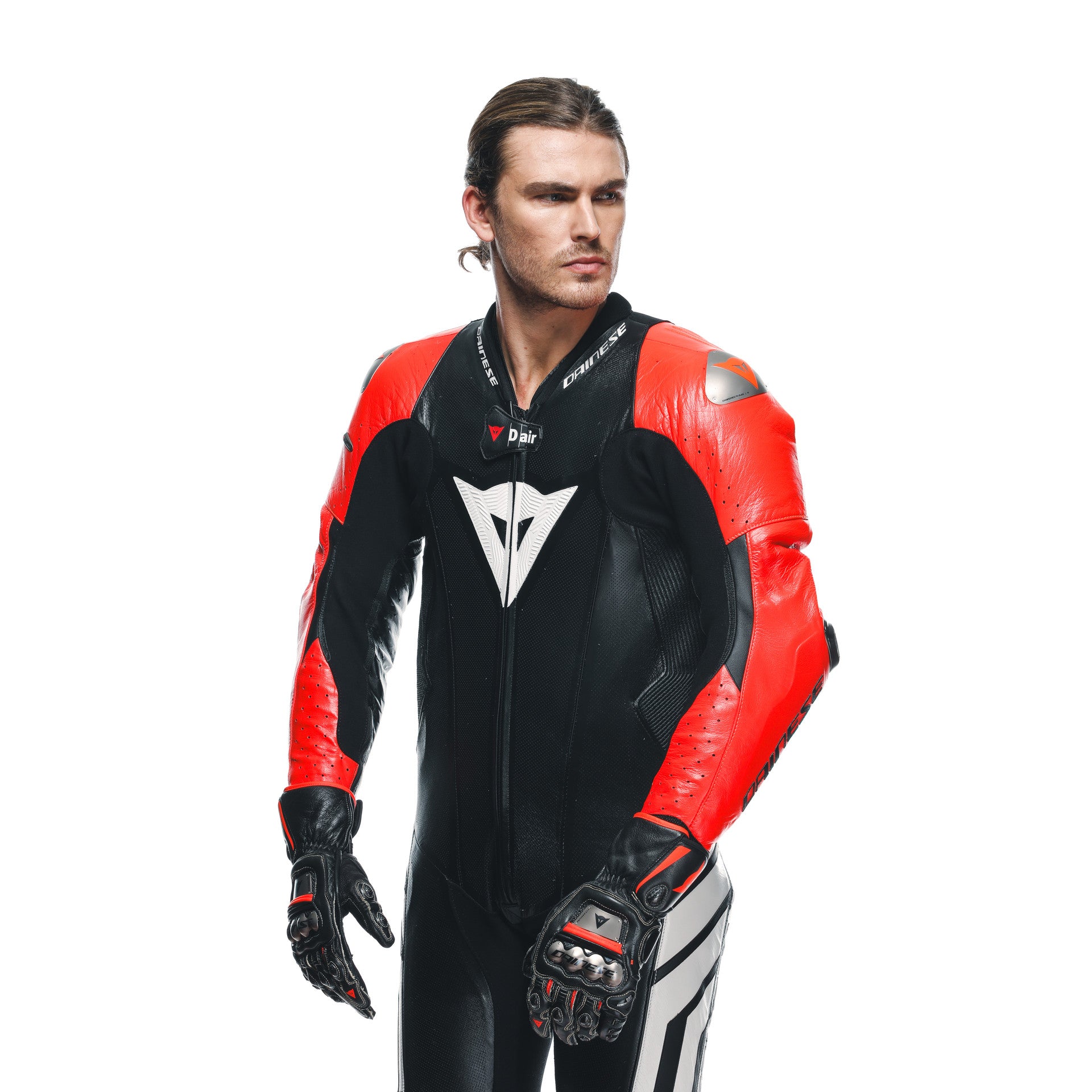 Dainese Mugello 3 D-AIR® Einteiler Lederkombi – Perforierter Airbag Rennanzug | Herren | Schwarz/Rot