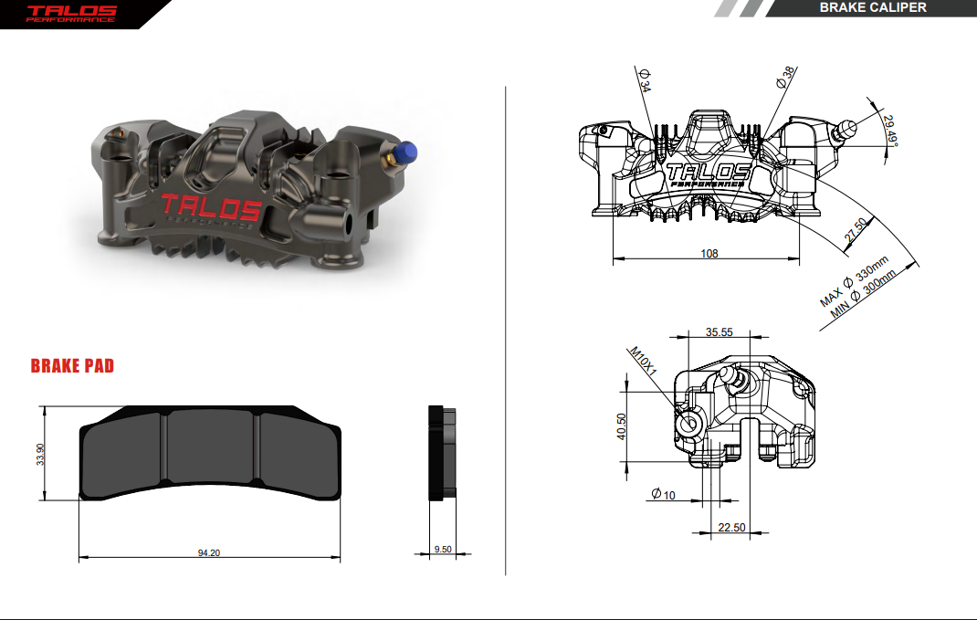 TALOS X82 SBK Racing Monoblock P4 34/38 108mm Bremszange Vorne rechts | X82.108.DL.R