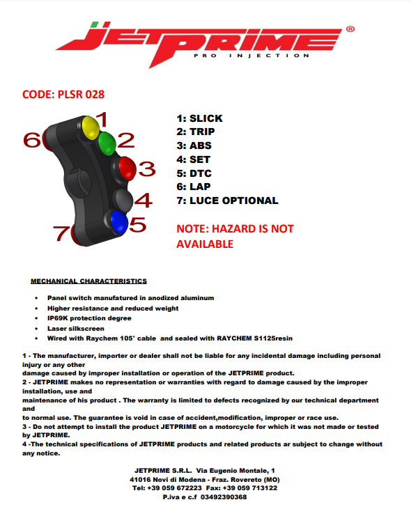 Lenkerschalter Race links JetPrime BMW S1000RR (09-14) JP PLSR 028