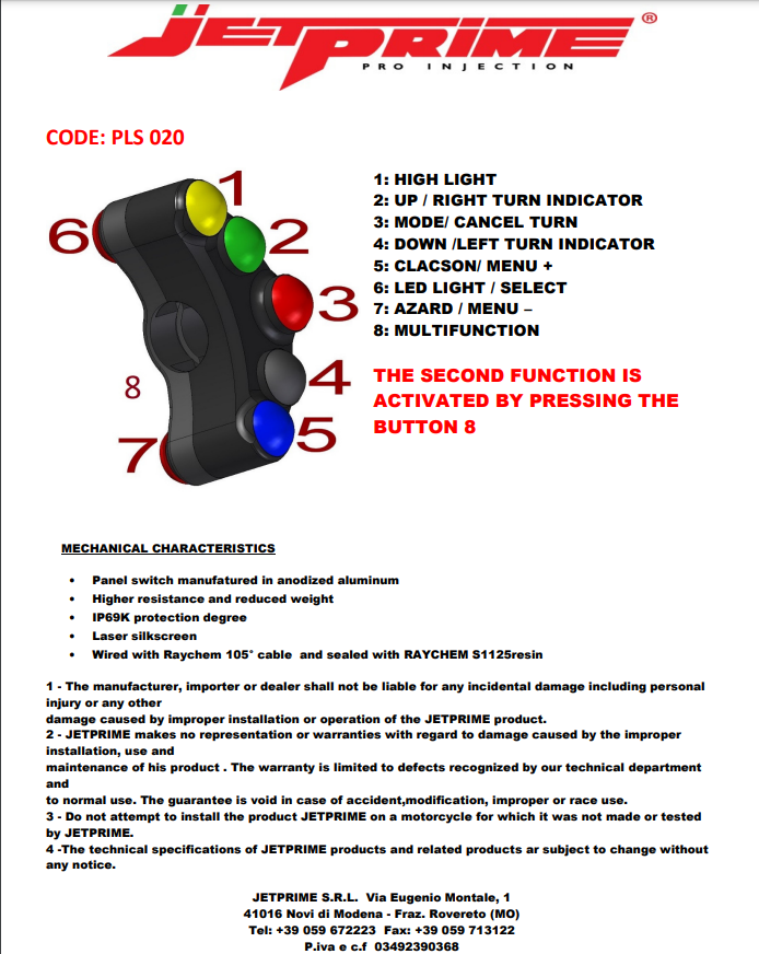 Lenkerschalter Street links JetPrime Ducati Panigale V4/S/R (18-24) JP PLS 020