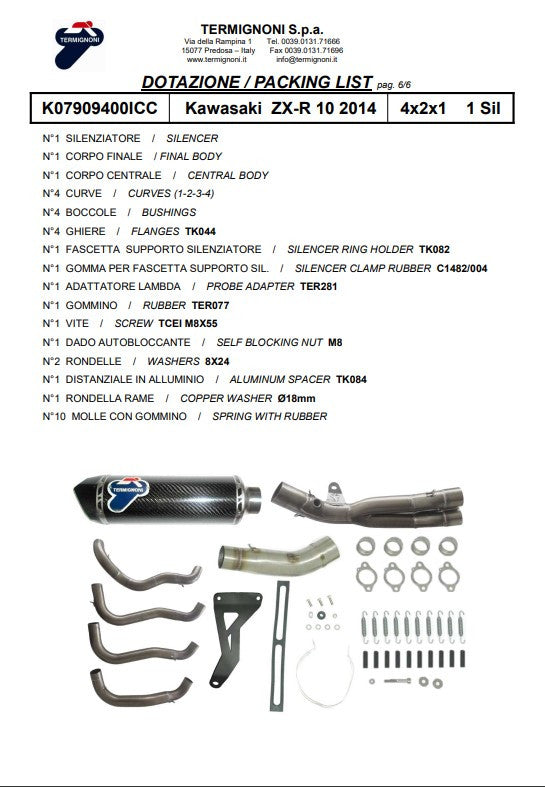 Termignoni Komplettanlage Titanium Kawasaki ZX-10 R/RR (16-20) K08010200TCC