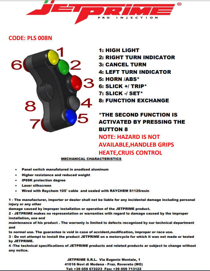Lenkerschalter Street links JetPrime BMW S1000RR K46 (15-18) JP PLS 008