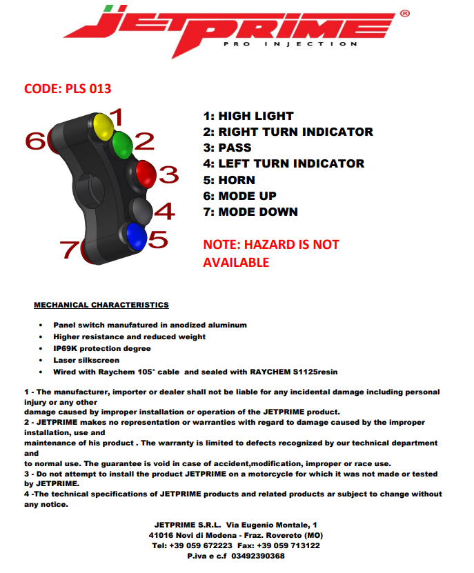 Lenkerschalter Street links JetPrime Yamaha YZF-R6 RJ27 (17-25) JP PLS 013