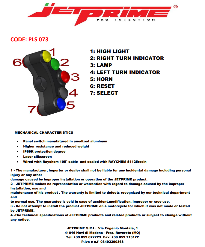 Lenkerschalter Street links JetPrime Yamaha YZF-R7 (21-26) JP PLS 073