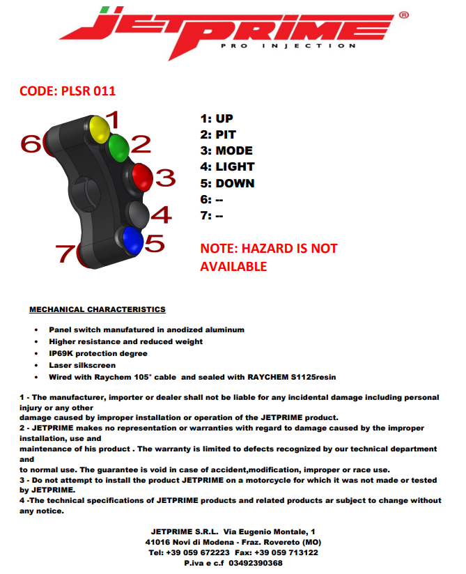 Lenkerschalter Race links JetPrime Suzuki GSX-R 1000 (17-23) JP PLSR 011