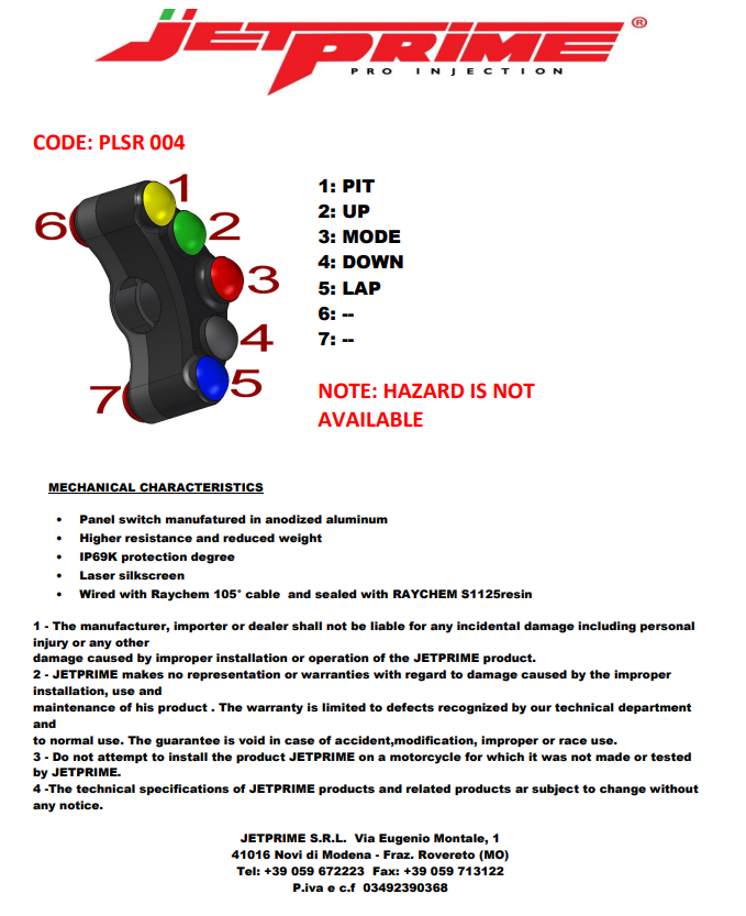 Lenkerschalter Race links JetPrime Kawasaki ZX-10 R/RR (16-20) JP PLSR 004