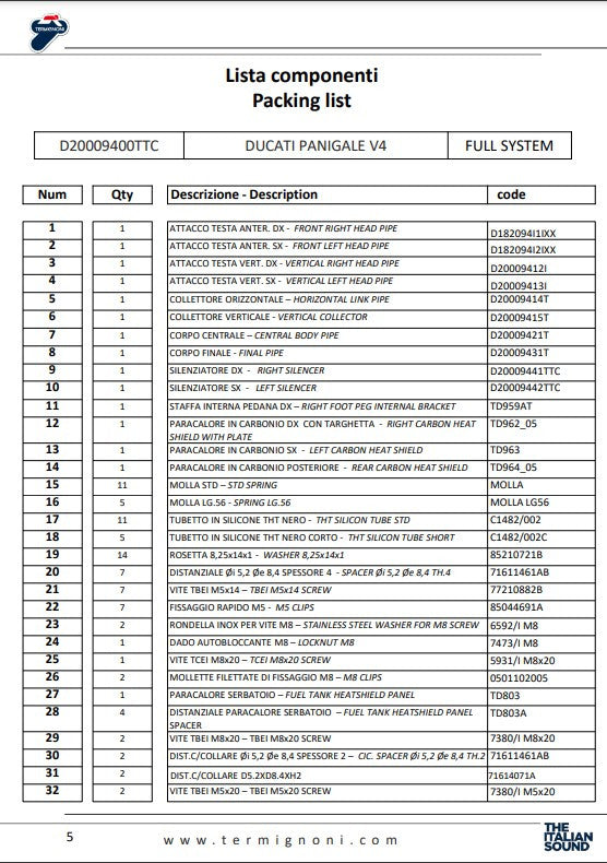 Termignoni Komplettanlage Titanium D200 RHT Ducati Panigale V4 R (19-24) D20009400TTC