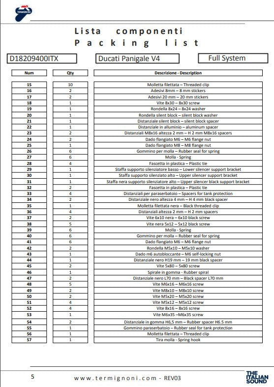 Termignoni Komplettanlage Edelstahl 4USCITE Ducati Panigale V4/S (18-24) D18209401ITX