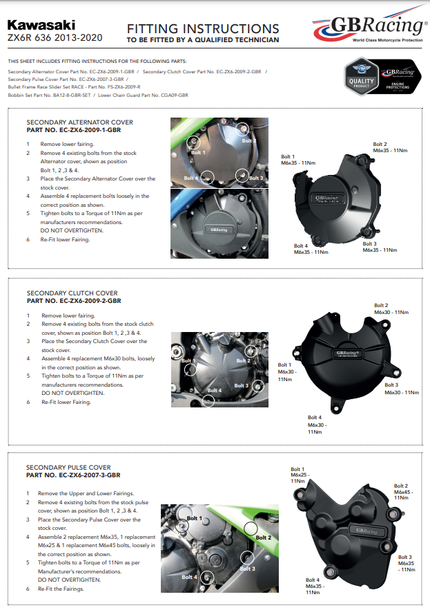 Motordeckel Protektoren Komplettset GBRacing Kawasaki ZX-6R/636/RR (13-26)