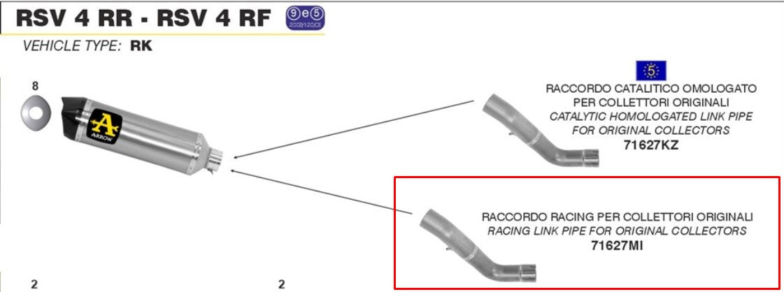 Arrow Zwischenrohr Edelstahl Aprilia RSV4/RR/RF (15-16) 71627MI