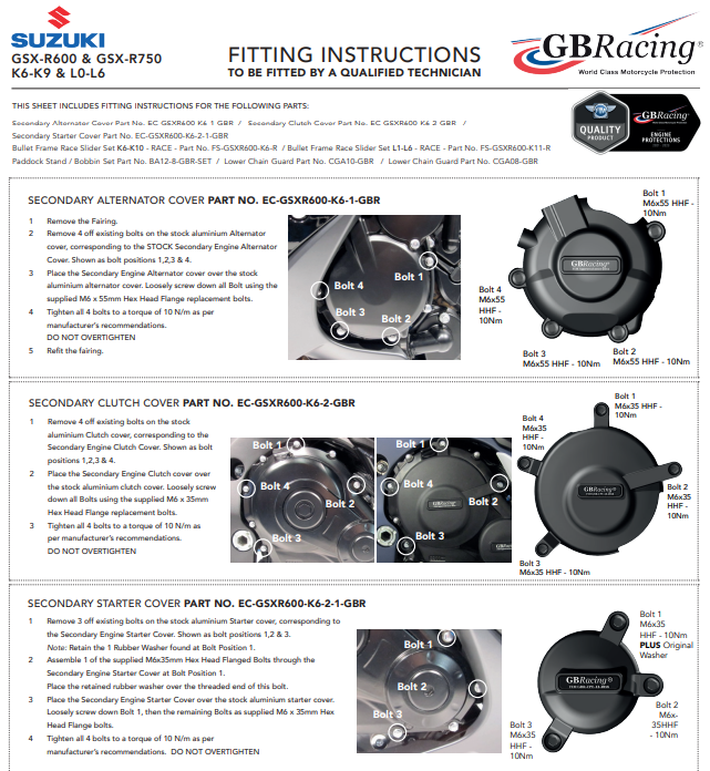 Motordeckel Protektoren Komplettset GBRacing Suzuki GSX-R 600/750 (06-17)