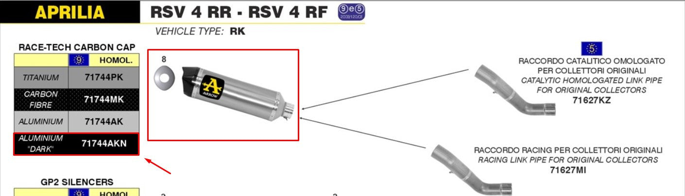 Arrow Slip-On Race-Tech Aluminium Dark Aprilia RSV4/RR/RF (15-16) 71744AKN
