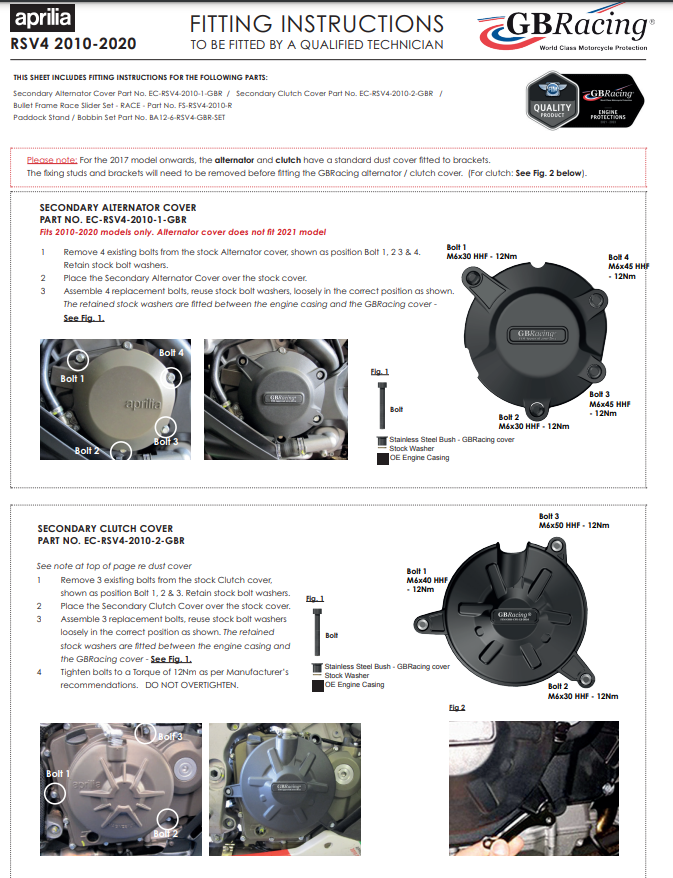 Lichtmaschinen Protektor Schutzabdeckung GBRacing Aprilia RSV4/1100 Factory/R/RR/RF (09-20)