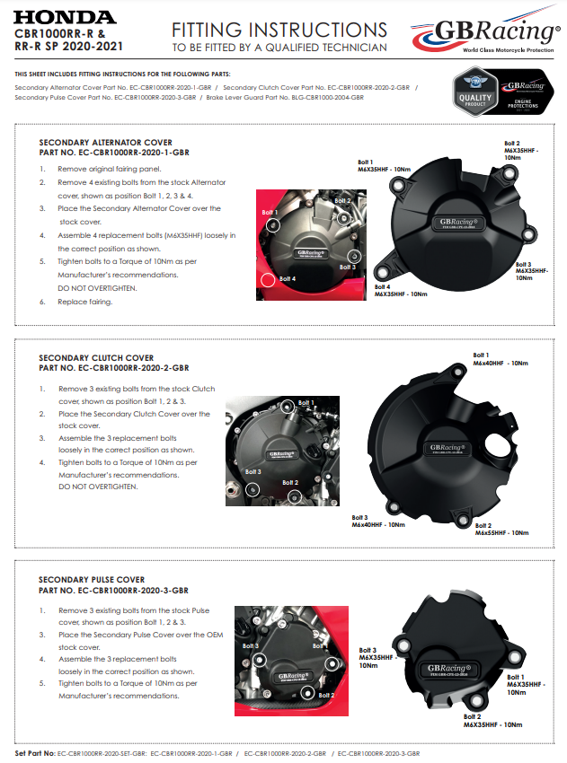 Lichtmaschinen Protektor Schutzabdeckung GBRacing Honda CBR 1000 RR-R (20-26)