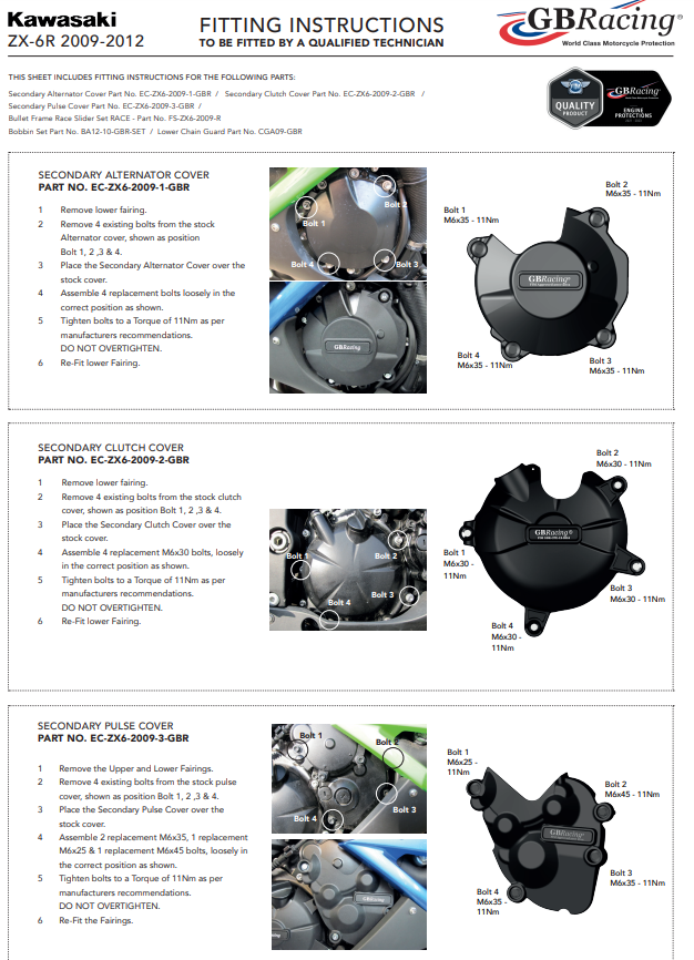 Motordeckel Protektoren Komplettset GBRacing Kawasaki ZX-6R/636/RR (09-12)