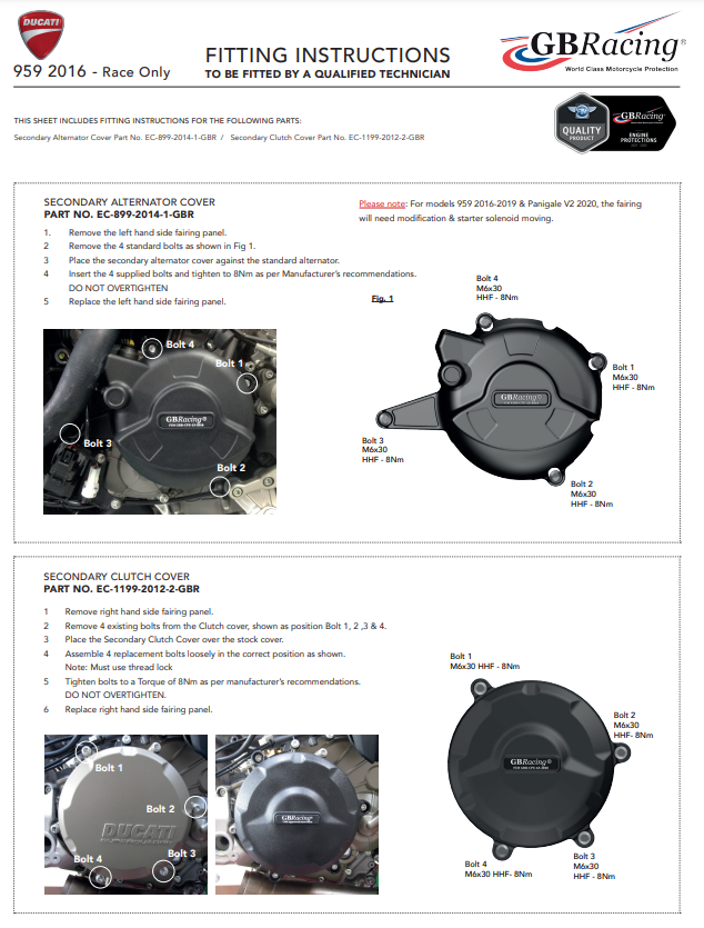 Motordeckel Protektoren Komplettset GBRacing Ducati Panigale 959 (16-19)