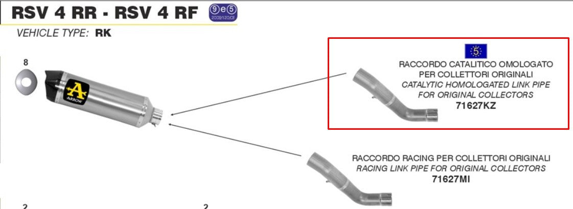 Arrow Zwischenrohr mit Katalysator Edelstahl Aprilia RSV4/RR/RF (15-16) 71627KZ