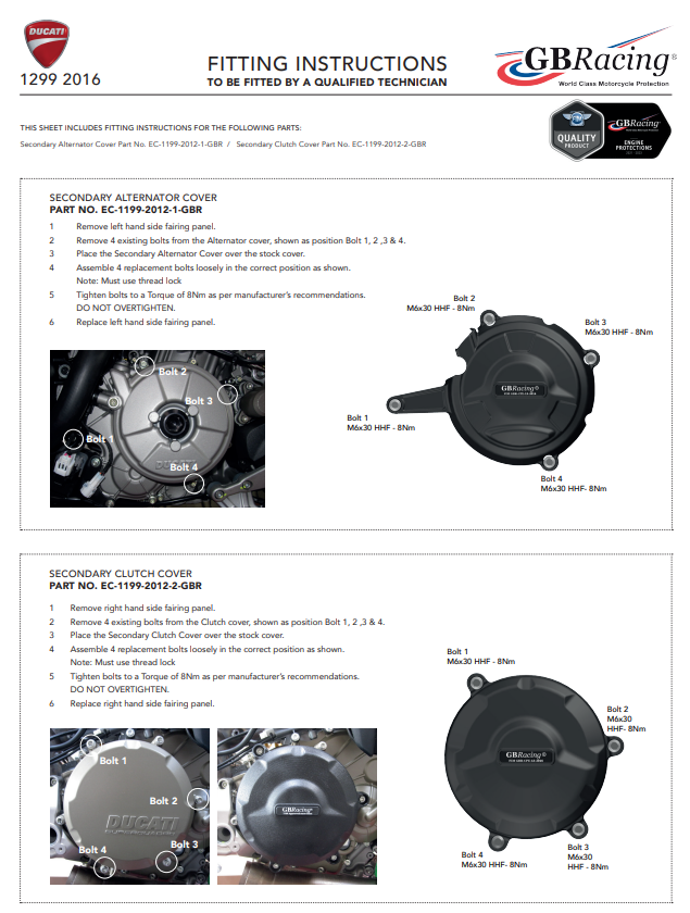 Motordeckel Protektoren Komplettset GBRacing Ducati Panigale 1299/S (15-18)