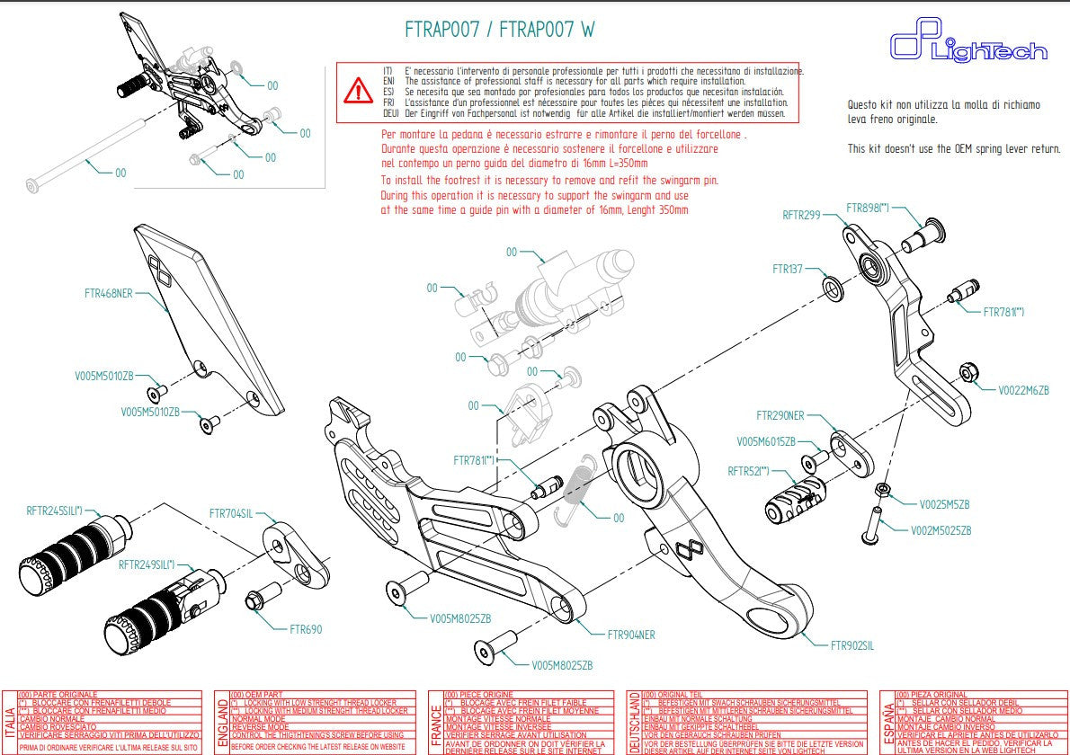 Fußrastenanlage LighTech Aprilia RS 660 (20-26) FTRAP007/W